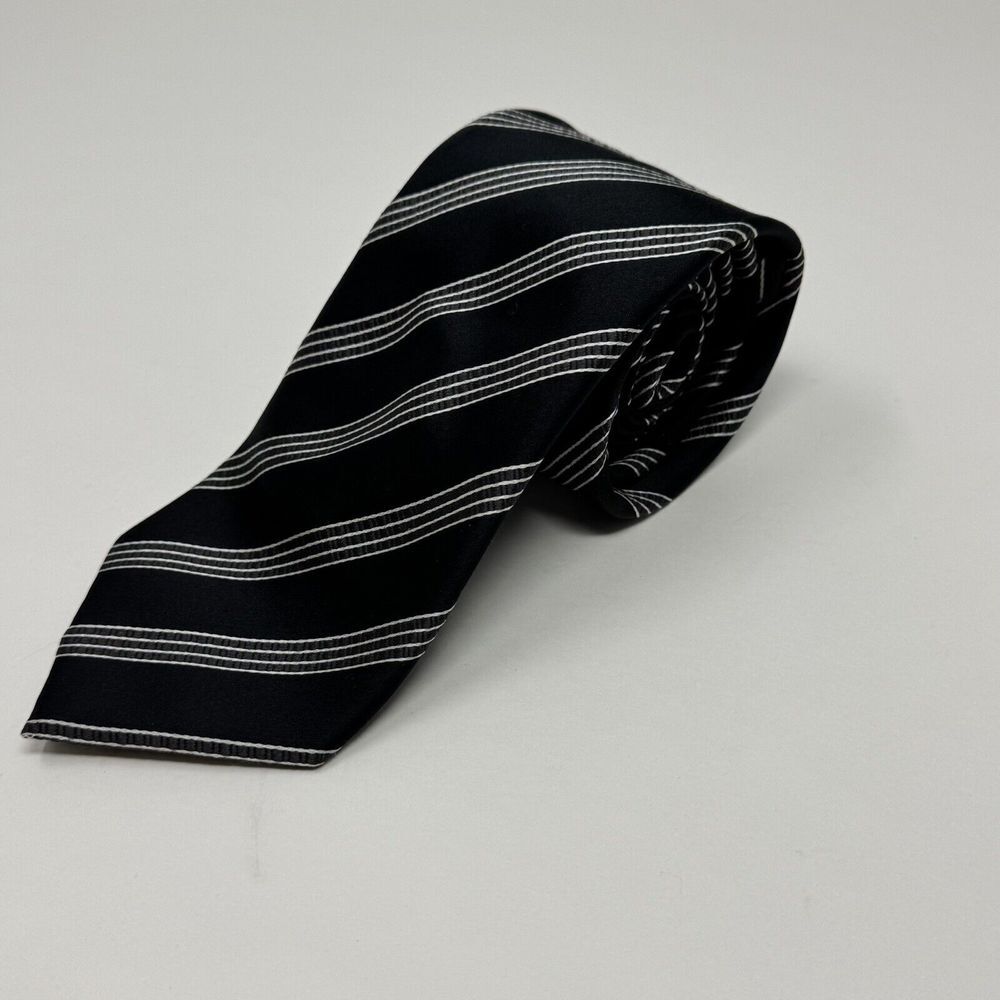 Donald J Trump Signature Silk Black Silver Striped Neck Tie L‎ 60" W 3 1/4"
